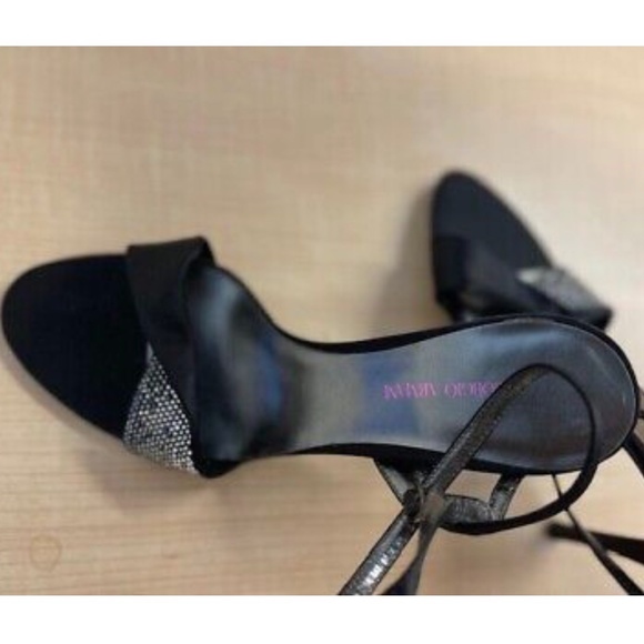 Giorgio Armani black satin rhinestone strappy sandals - Picture 2 of 8